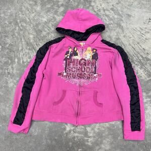 Rare High School Musical Pink Zip Up Graphic Print Hoodie Kids XL Pink